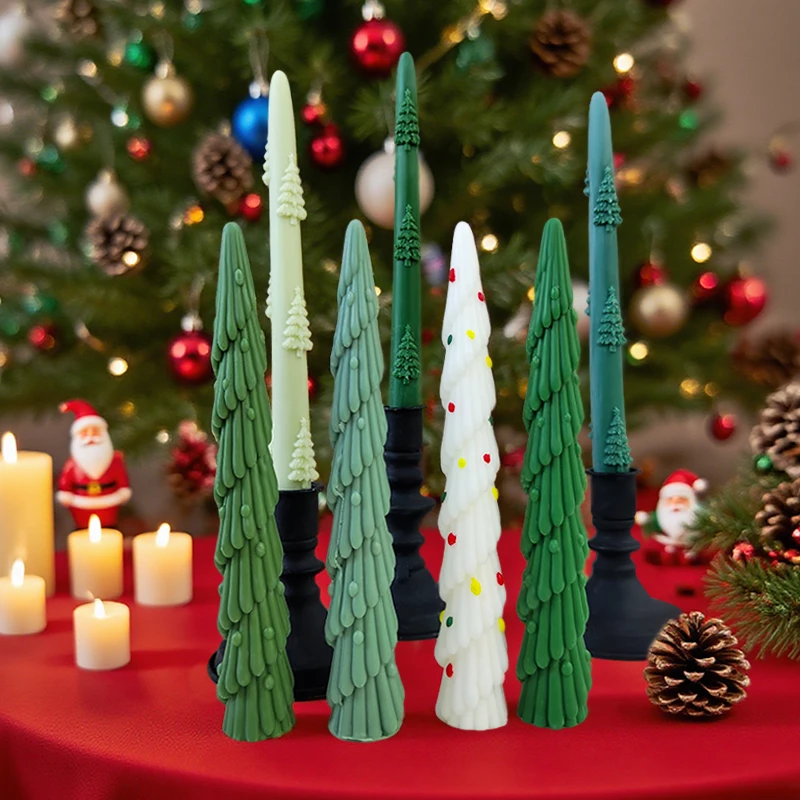 Long Rod Christmas Tree Candle Mold Handmade Aroma Candle Silicone Mould Long Pole Relief Christmas Candle Making Supplies