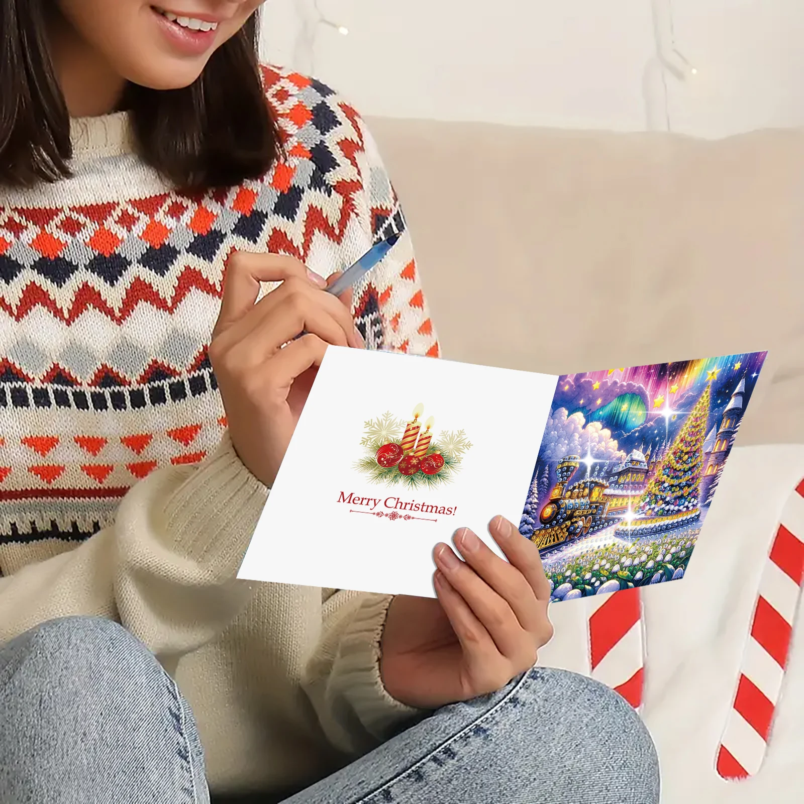 6-Piece DIY Diamond Painting Set Christmas Theme Greeting Card, Wishes and Wishes, Unique Design
