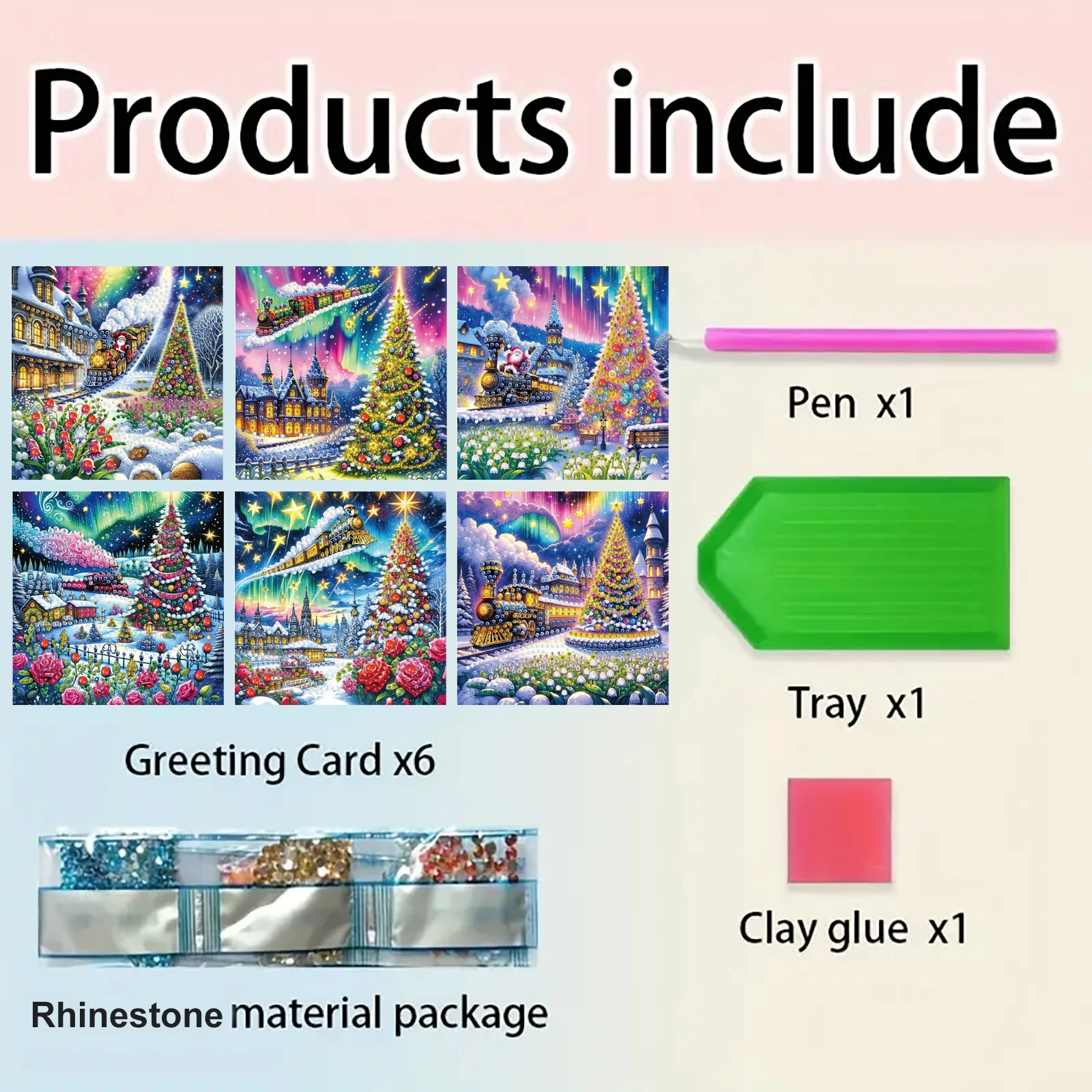 6-Piece DIY Diamond Painting Set Christmas Theme Greeting Card, Wishes and Wishes, Unique Design