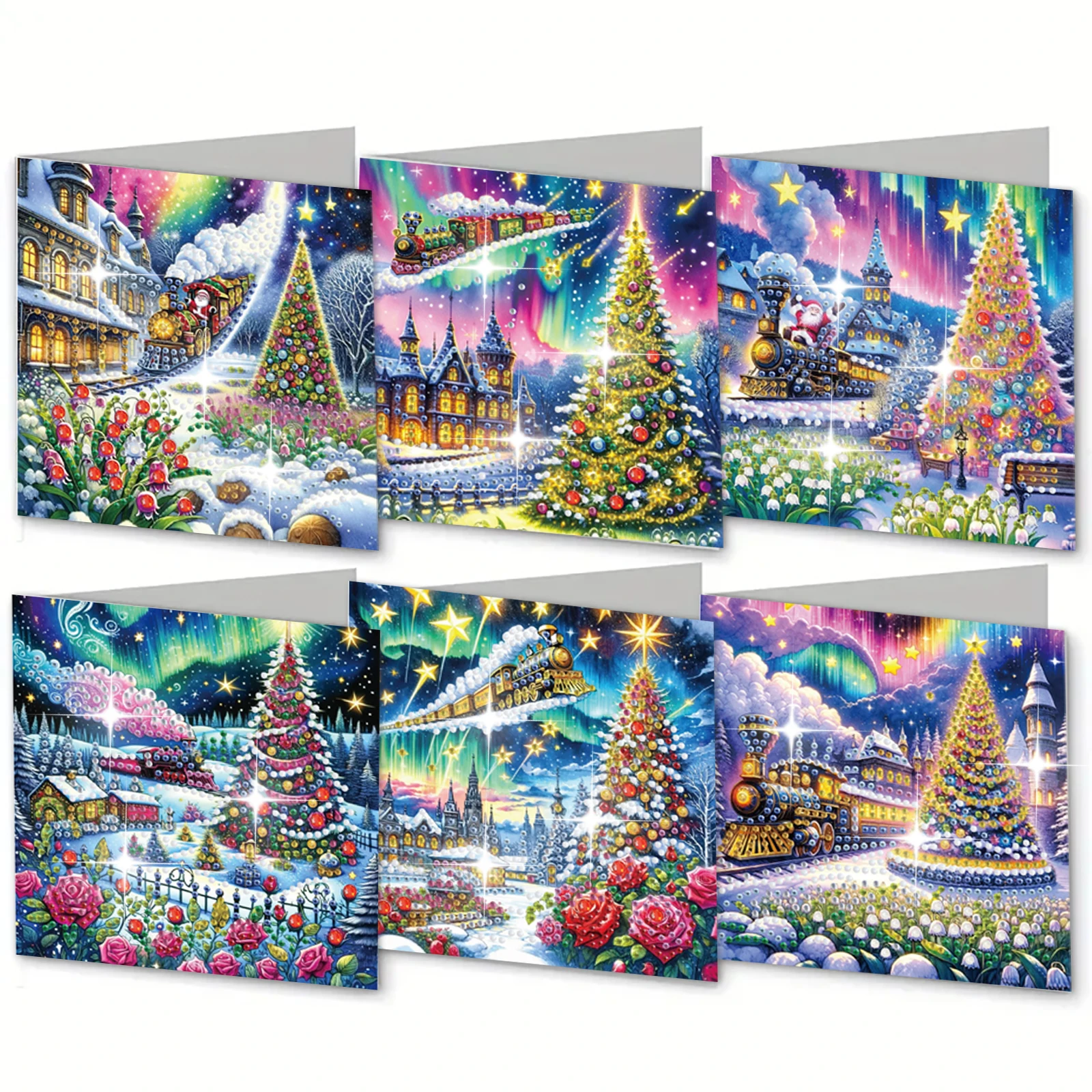 6-Piece DIY Diamond Painting Set Christmas Theme Greeting Card, Wishes and Wishes, Unique Design