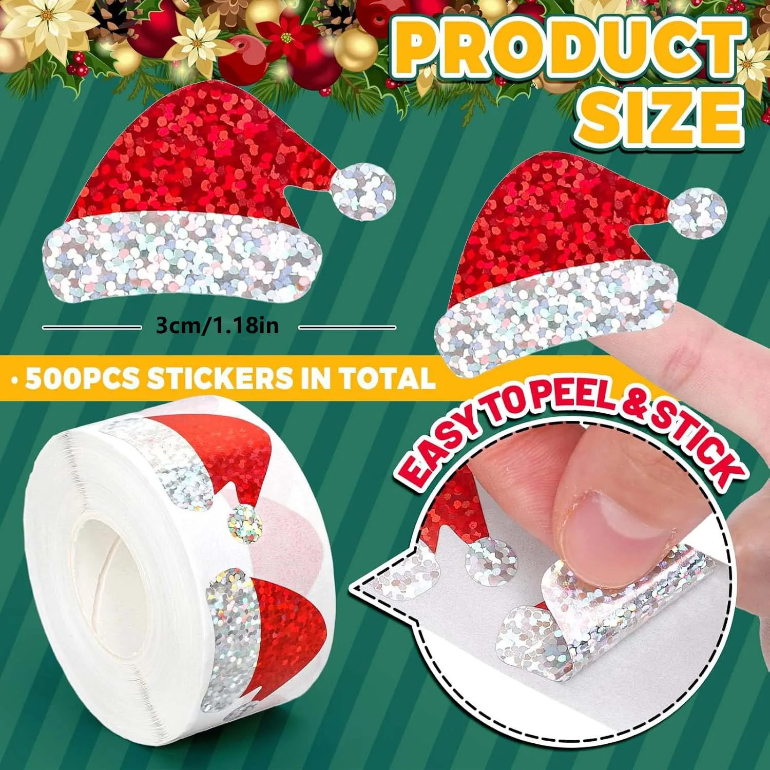 100-500pcs Glitter Red Christmas Hat Stickers Party Christmas Gift Wrapping Label Children Scrapbook Stationery Stickers