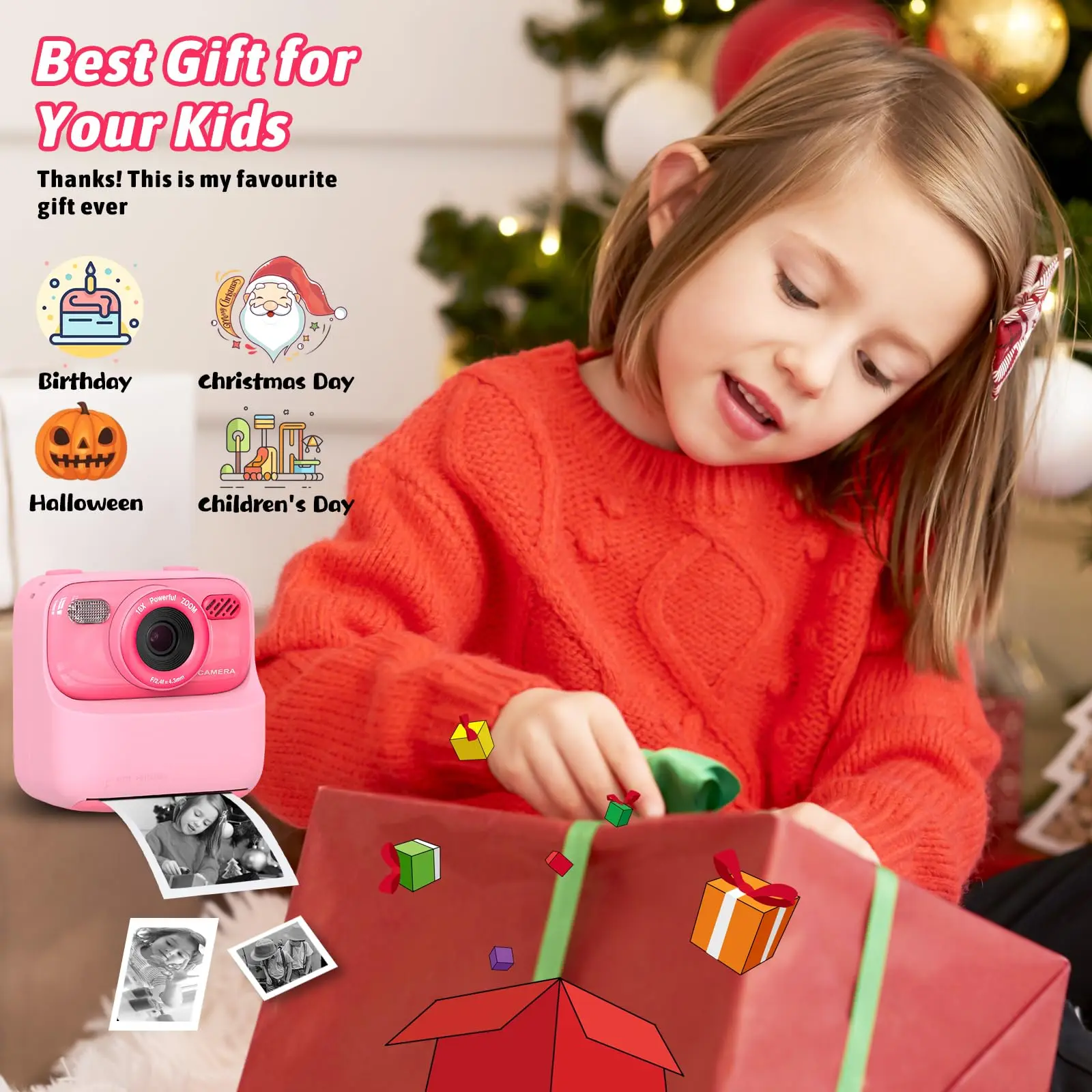 Kids Digital Camera 1080P Vedio Thermal Instant Print Camera With 32G For Girls Boys Age 3-12 Best Christmas Birthday Gifts