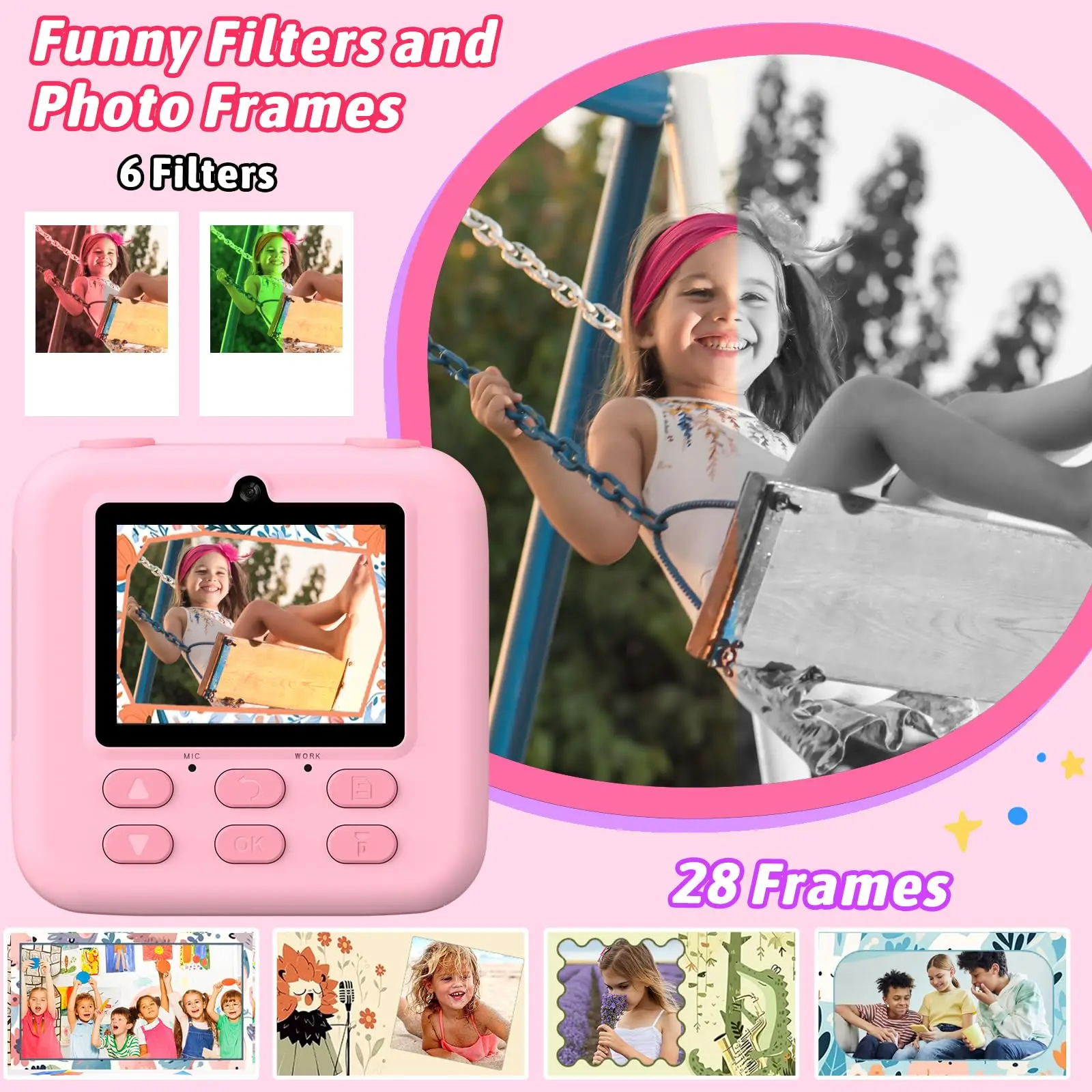 Kids Digital Camera 1080P Vedio Thermal Instant Print Camera With 32G For Girls Boys Age 3-12 Best Christmas Birthday Gifts