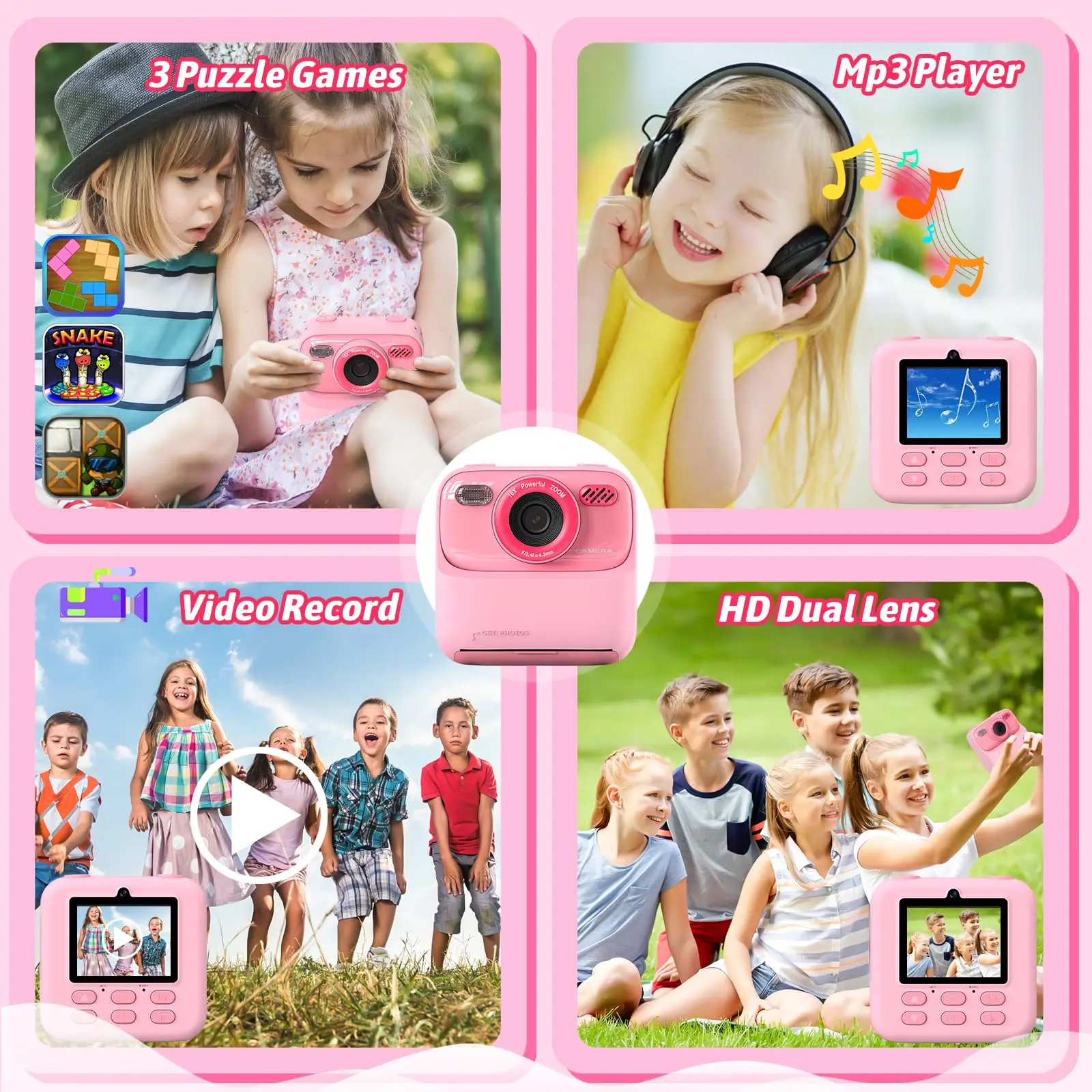 Kids Digital Camera 1080P Vedio Thermal Instant Print Camera With 32G For Girls Boys Age 3-12 Best Christmas Birthday Gifts
