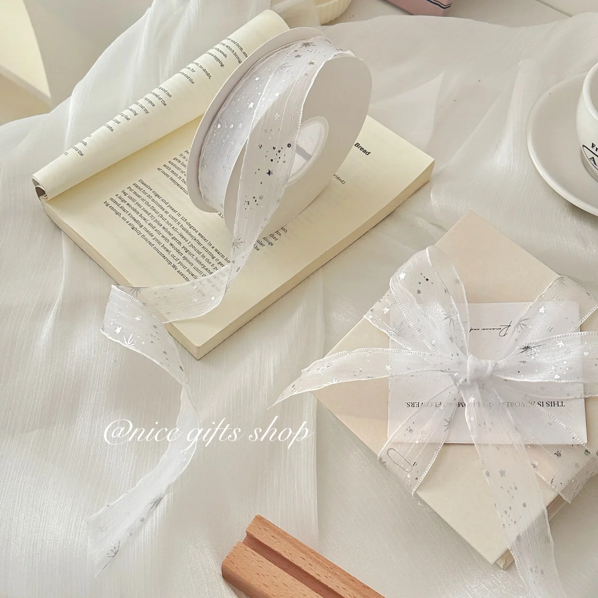 Silver Star Glitter Snow Gauze Ribbon Flower Wrapping Ribbon DIY Hair Accessories Bow Ribbons Holiday Gift Decoration Christmas