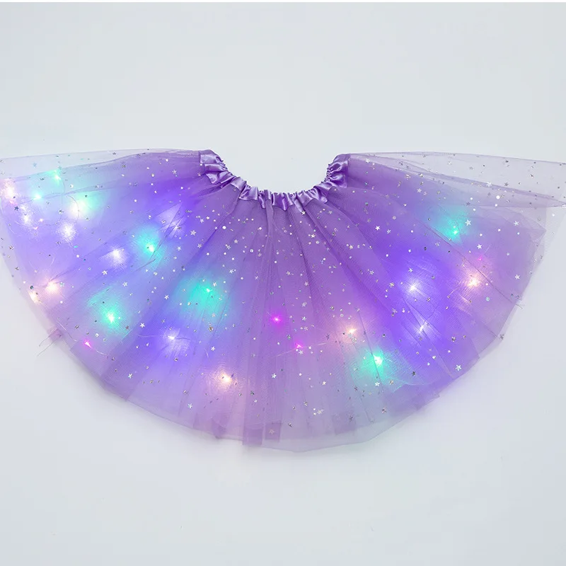 LED Glowing Light Girls Princess Tutu Skirt Christmas All Saints' Days Wedding Party Dancing Miniskirt 3-8Years Costume Clothing