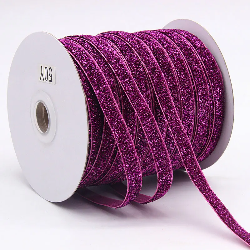 50Yard Glitter Velvet Satin Ribbon Multicolor No Elastic Single Face Ribbon for Christmas DIY Craft Gift Wrapping Bow Decoration