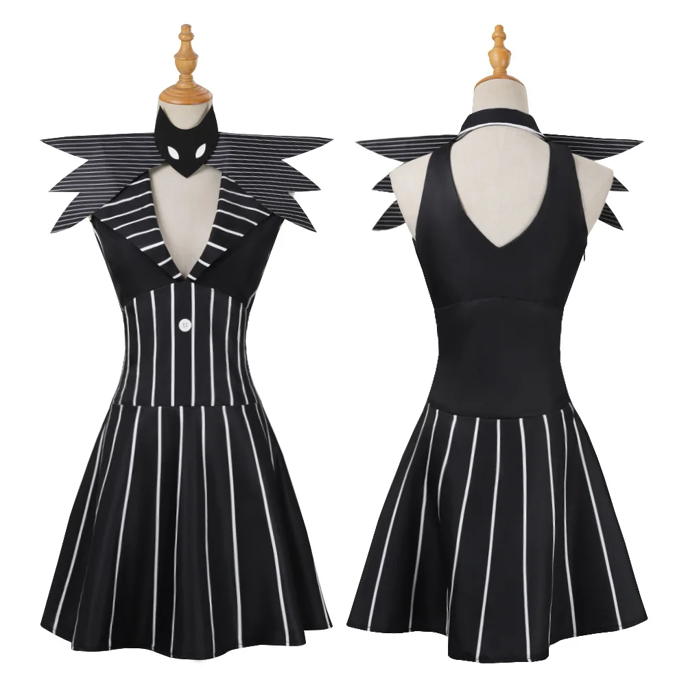 Anime Jack Skellington Cosplay Costume Christmas Outfit Black Stripe Dress For Woman Halloween Costume for Woman