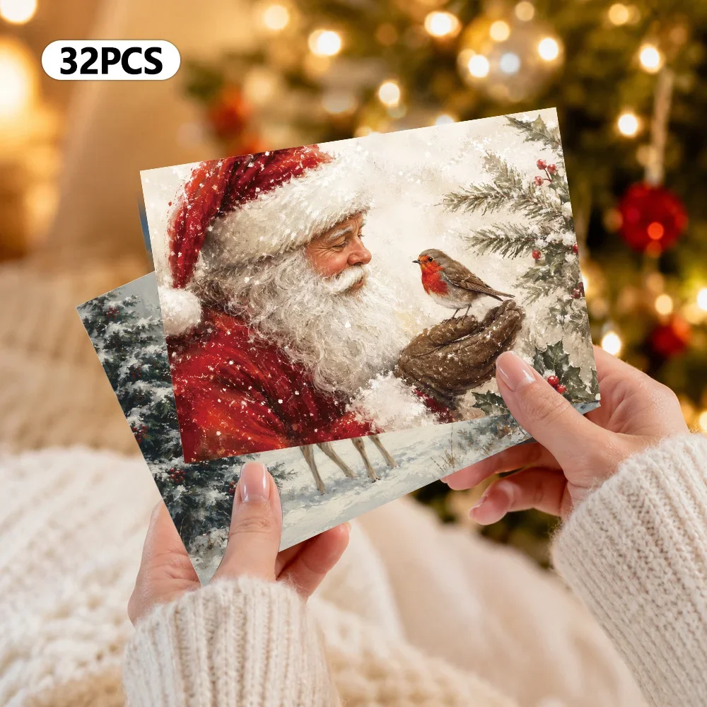 32pcs, Winter Christmas Postcards, Wall Stickers, Mailing Cards, Greeting Cards, DIY Postcards, Commemorative Postcards,