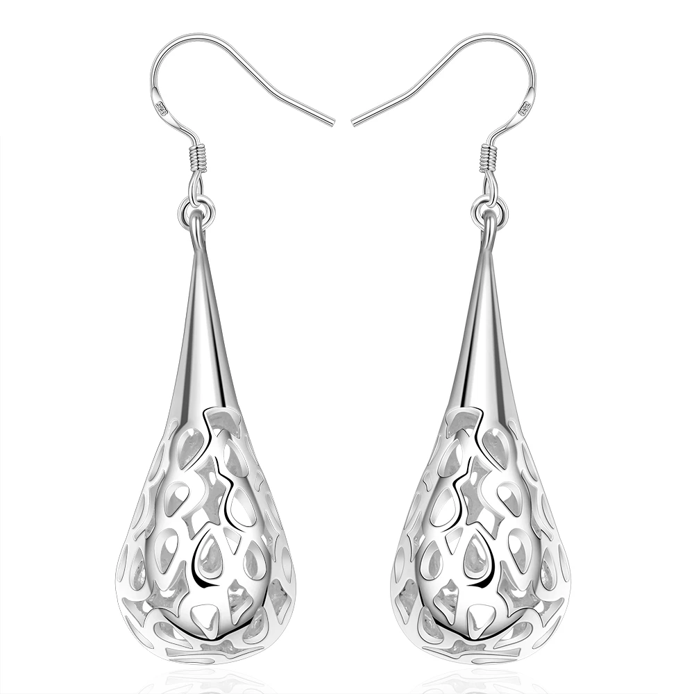 Hot Charm 925 Sterling Silver Hollow Water Drop Earrings for Women All-match Trend Jewelry Wedding Party Christmas Gifts