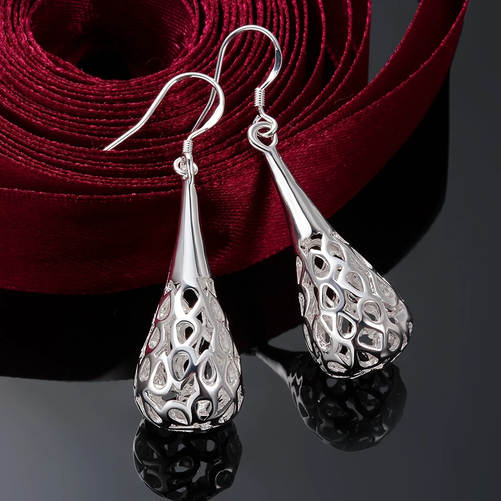 Hot Charm 925 Sterling Silver Hollow Water Drop Earrings for Women All-match Trend Jewelry Wedding Party Christmas Gifts