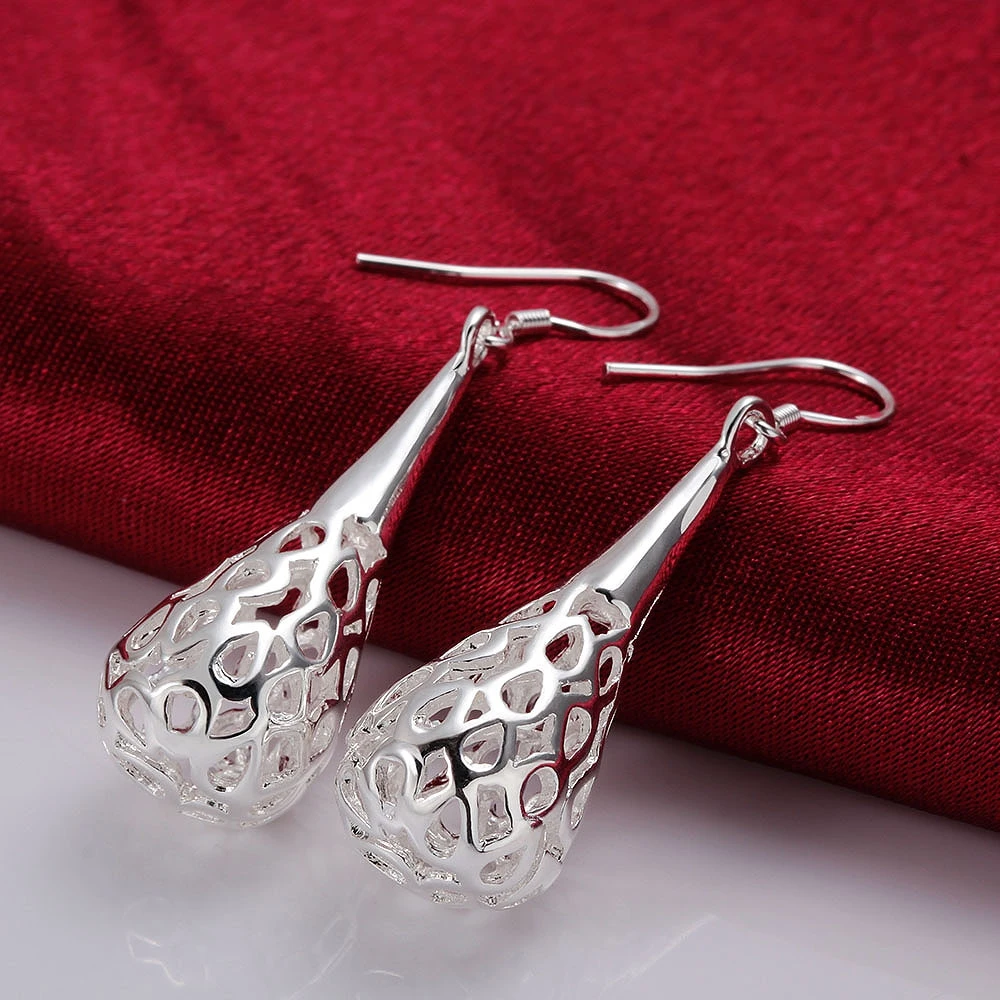 Hot Charm 925 Sterling Silver Hollow Water Drop Earrings for Women All-match Trend Jewelry Wedding Party Christmas Gifts
