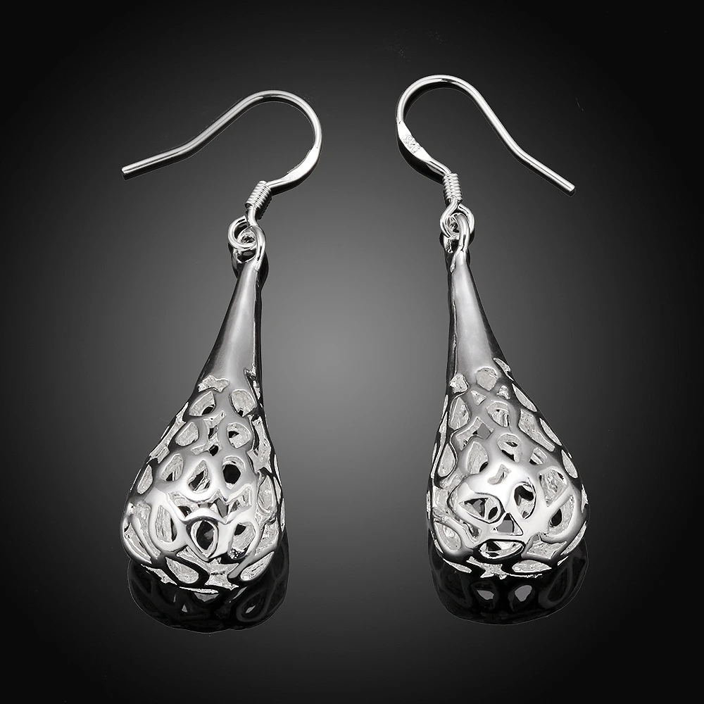 Hot Charm 925 Sterling Silver Hollow Water Drop Earrings for Women All-match Trend Jewelry Wedding Party Christmas Gifts