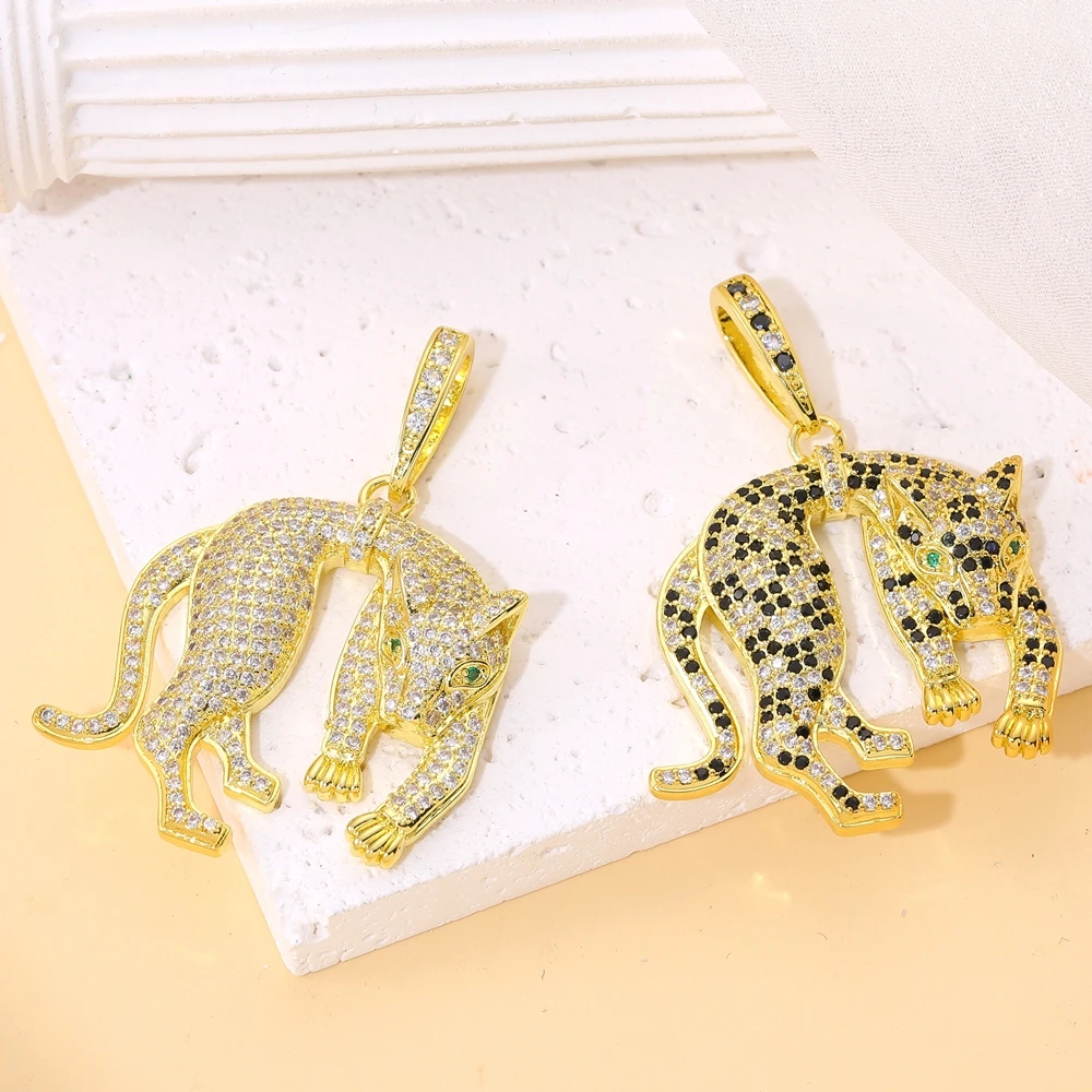 Juya Micro Pave Zircon 18K Real Gold Plated Luxury Animal Panther Lion Leopard Charms For DIY Christmas Pendant Jewelry Making