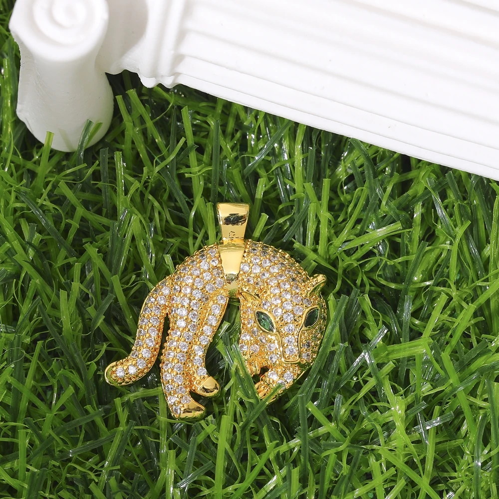 Juya Micro Pave Zircon 18K Real Gold Plated Luxury Animal Panther Lion Leopard Charms For DIY Christmas Pendant Jewelry Making