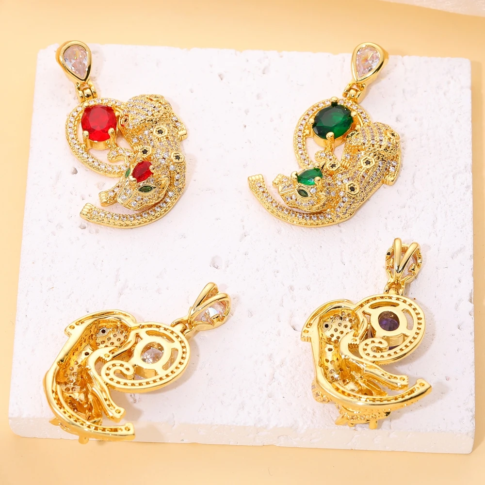 Juya Micro Pave Zircon 18K Real Gold Plated Luxury Animal Panther Lion Leopard Charms For DIY Christmas Pendant Jewelry Making