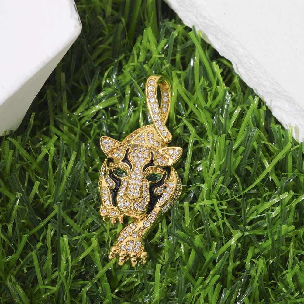 Juya Micro Pave Zircon 18K Real Gold Plated Luxury Animal Panther Lion Leopard Charms For DIY Christmas Pendant Jewelry Making