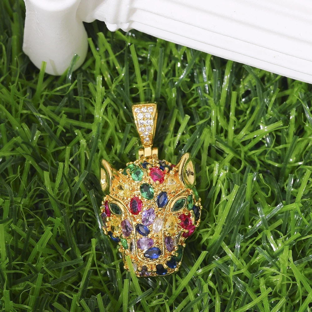 Juya Micro Pave Zircon 18K Real Gold Plated Luxury Animal Panther Lion Leopard Charms For DIY Christmas Pendant Jewelry Making