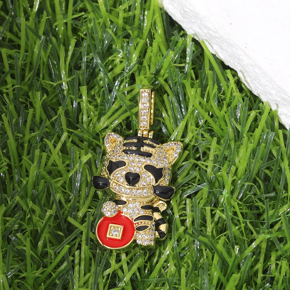 Juya Micro Pave Zircon 18K Real Gold Plated Luxury Animal Panther Lion Leopard Charms For DIY Christmas Pendant Jewelry Making