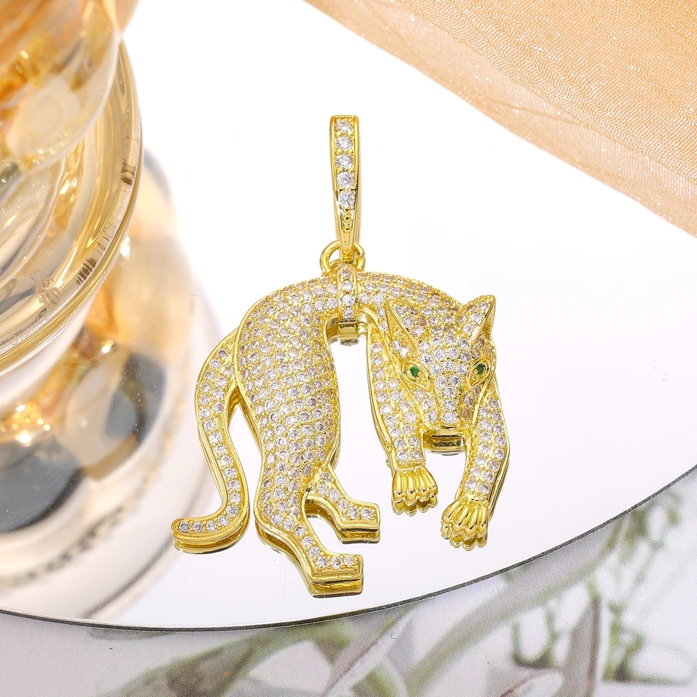 Juya Micro Pave Zircon 18K Real Gold Plated Luxury Animal Panther Lion Leopard Charms For DIY Christmas Pendant Jewelry Making
