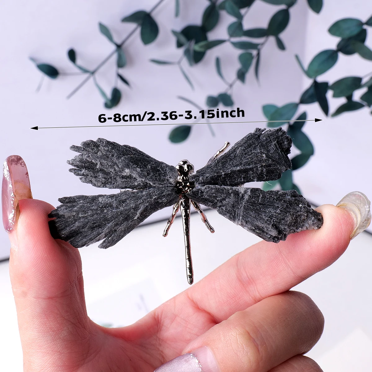 1PC Natural Crystal Mini Black Tourmaline Feathered Dragonfly Creative Handicraft Jewelry Halloween Christmas Gift