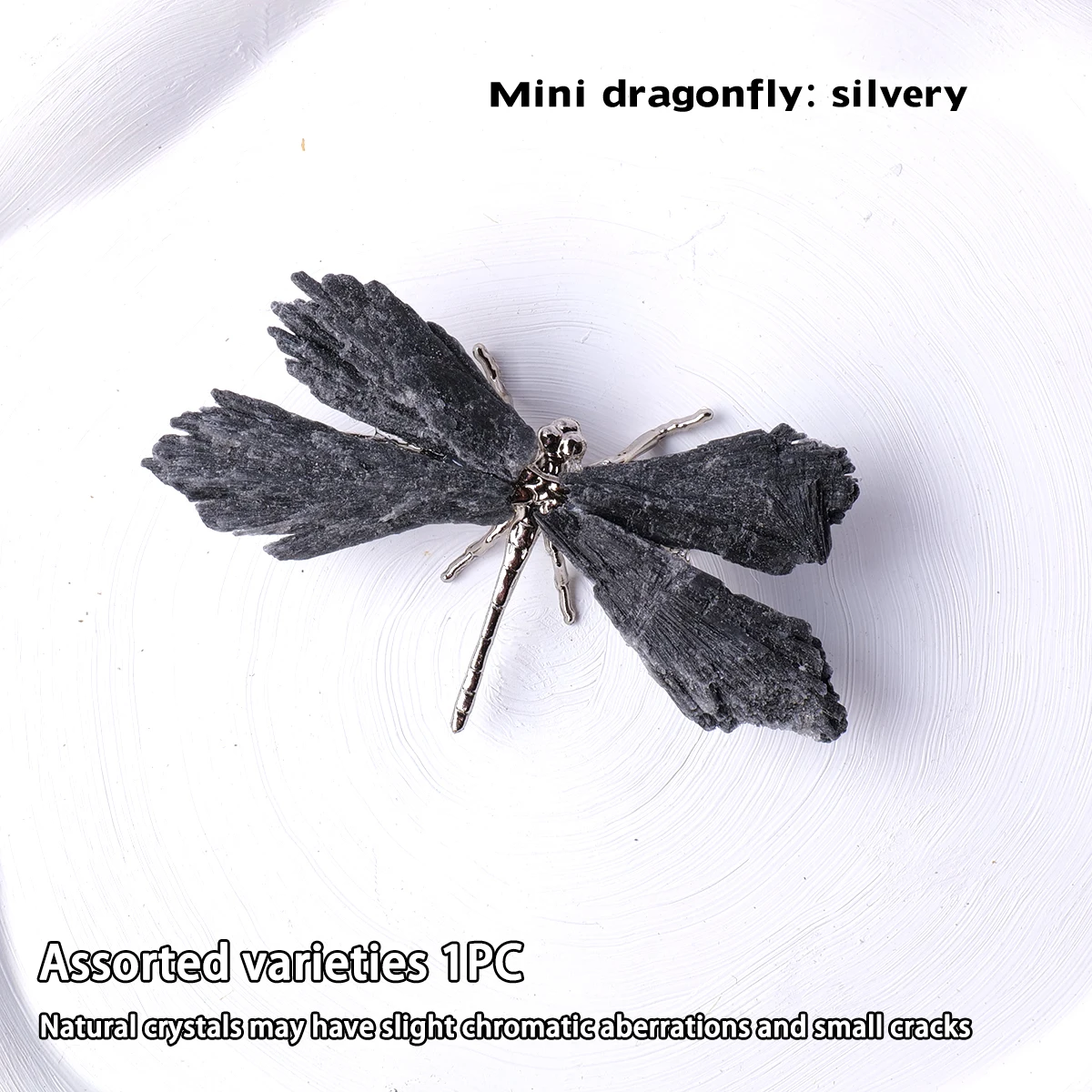 1PC Natural Crystal Mini Black Tourmaline Feathered Dragonfly Creative Handicraft Jewelry Halloween Christmas Gift