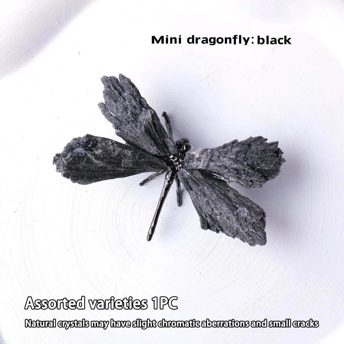 1PC Natural Crystal Mini Black Tourmaline Feathered Dragonfly Creative Handicraft Jewelry Halloween Christmas Gift
