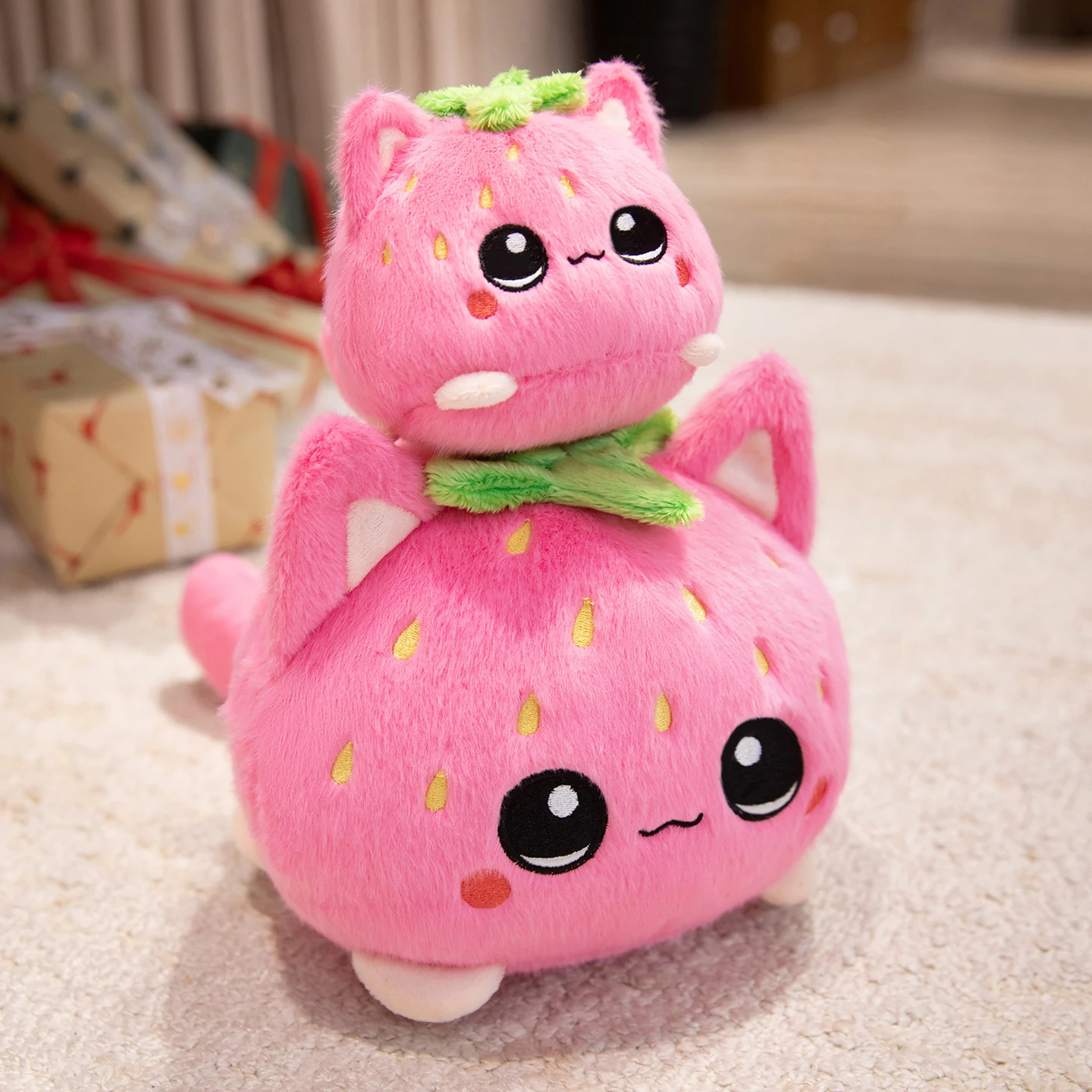 Cute Plush Stuffed Toy Strawberry Cat Pillow Doll Children's Birthday Gift Home Decoration Animal Christmas Gift