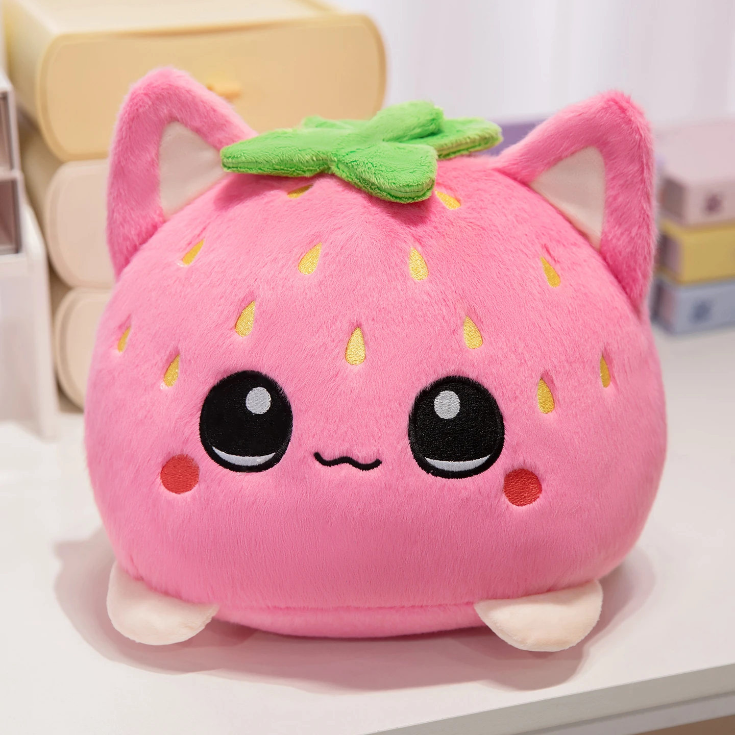 Cute Plush Stuffed Toy Strawberry Cat Pillow Doll Children's Birthday Gift Home Decoration Animal Christmas Gift