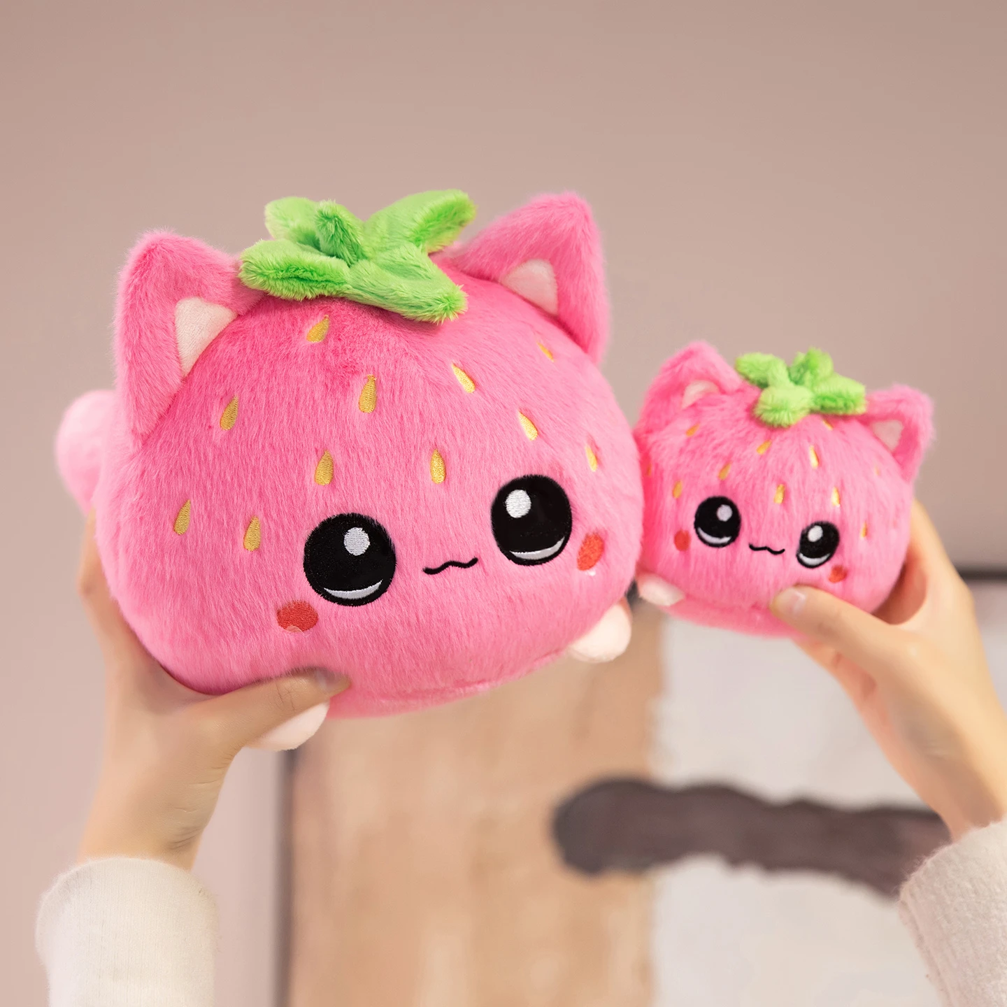 Cute Plush Stuffed Toy Strawberry Cat Pillow Doll Children's Birthday Gift Home Decoration Animal Christmas Gift