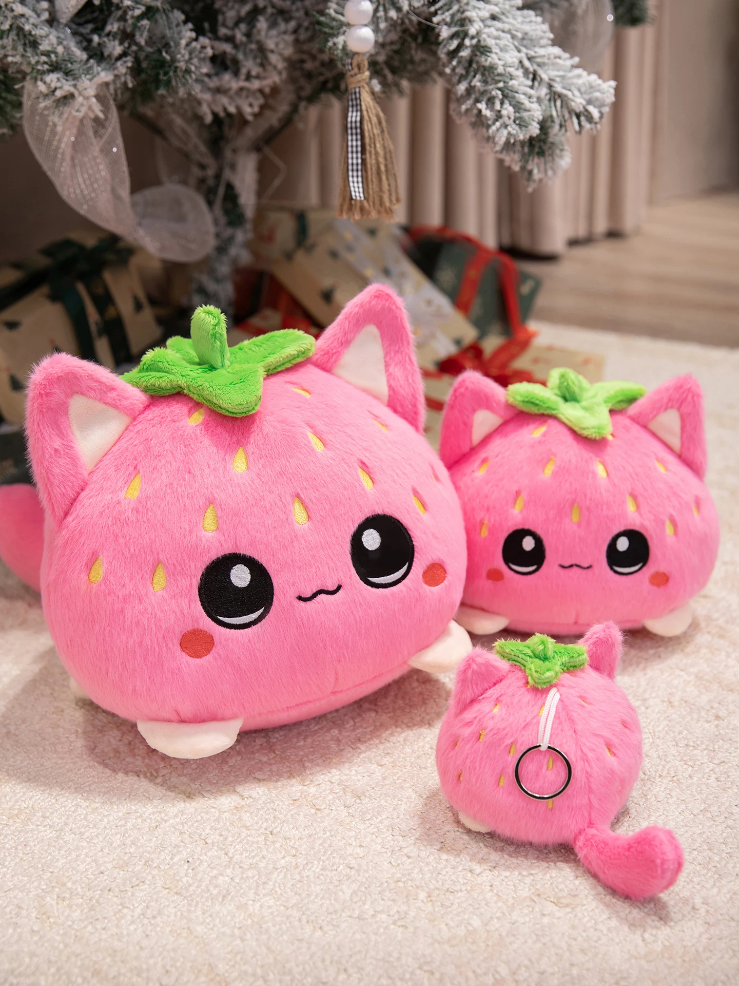 Cute Plush Stuffed Toy Strawberry Cat Pillow Doll Children's Birthday Gift Home Decoration Animal Christmas Gift