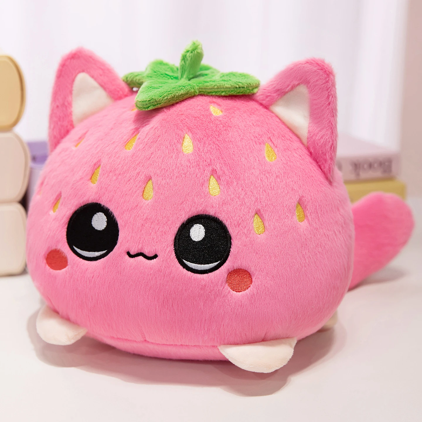 Cute Plush Stuffed Toy Strawberry Cat Pillow Doll Children's Birthday Gift Home Decoration Animal Christmas Gift
