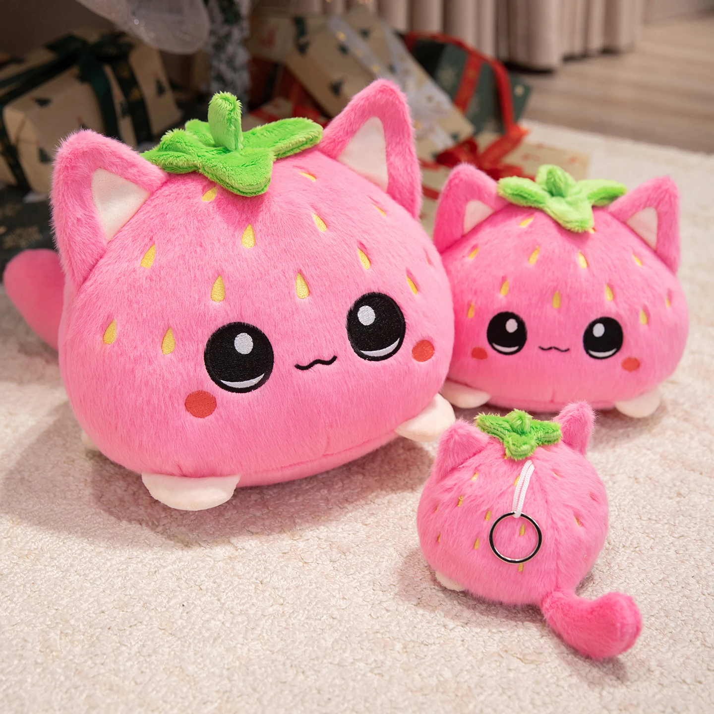 Cute Plush Stuffed Toy Strawberry Cat Pillow Doll Children's Birthday Gift Home Decoration Animal Christmas Gift