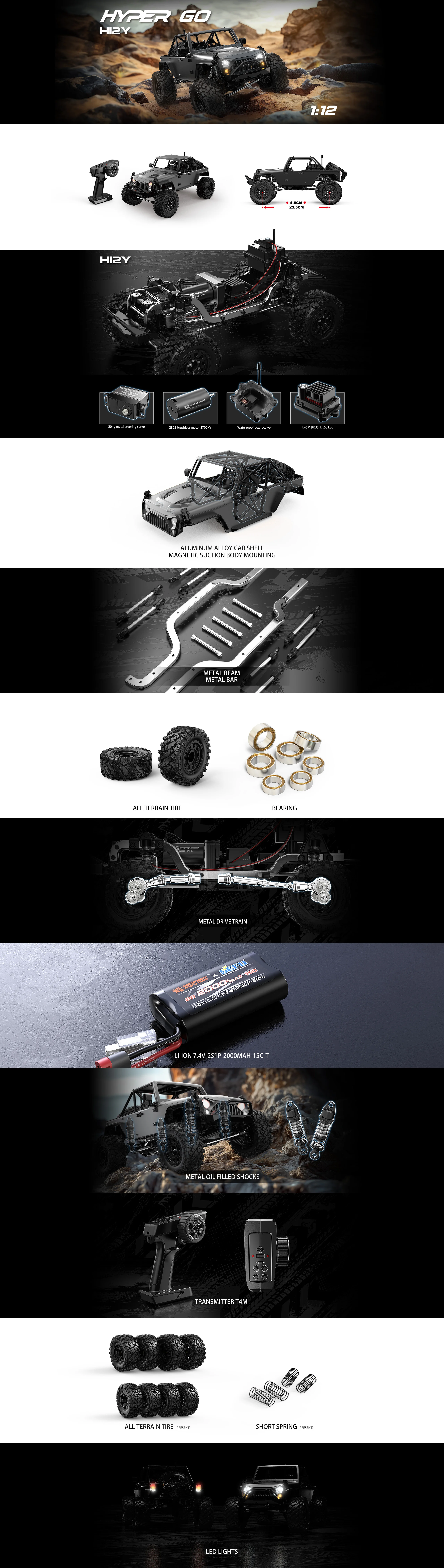 NEW MJX HYPER GO H12Y H12Y+ 1/12 RC Car Brushless FOC 4WD Remote Control Mountaineering Off-Road Climbing Off Road RC Toy Christmas Festival Gift Set