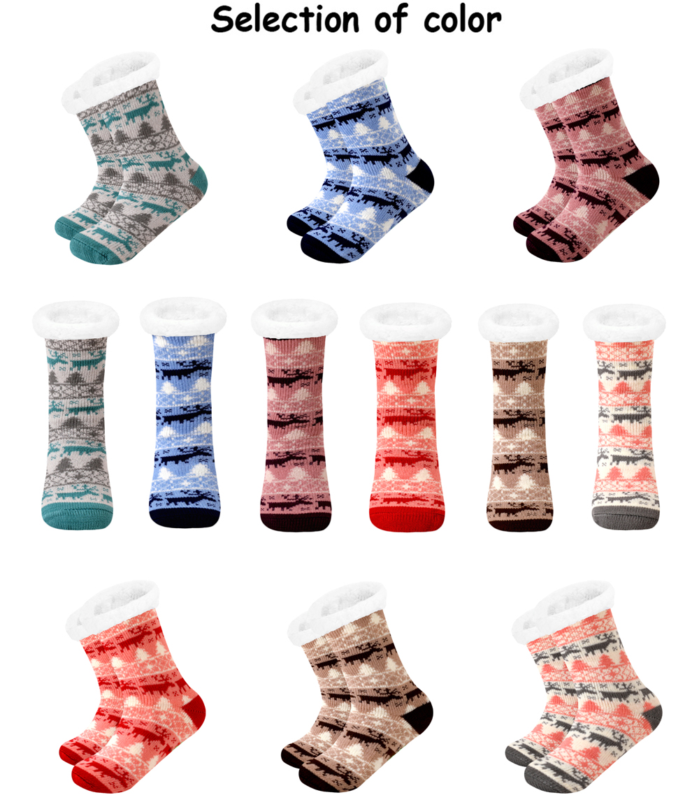Winter Warm Socks Women penguin Plush Soft Female Non Slip Floor Slippers Short Sock Fuzzy Fluffy Deer Elk Bear Christmas Gift