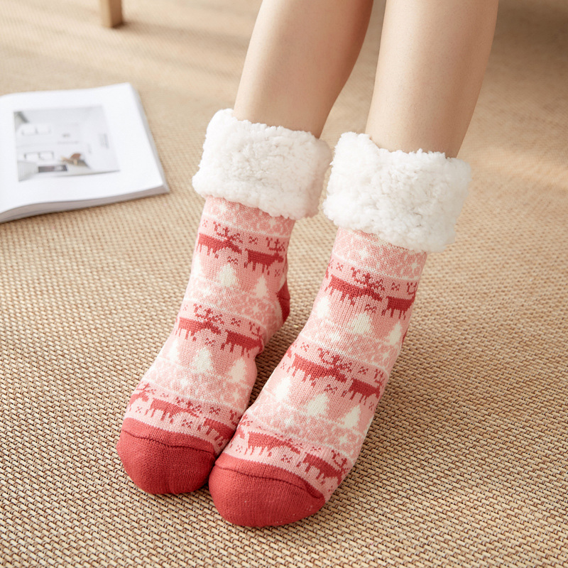 Winter Warm Socks Women penguin Plush Soft Female Non Slip Floor Slippers Short Sock Fuzzy Fluffy Deer Elk Bear Christmas Gift