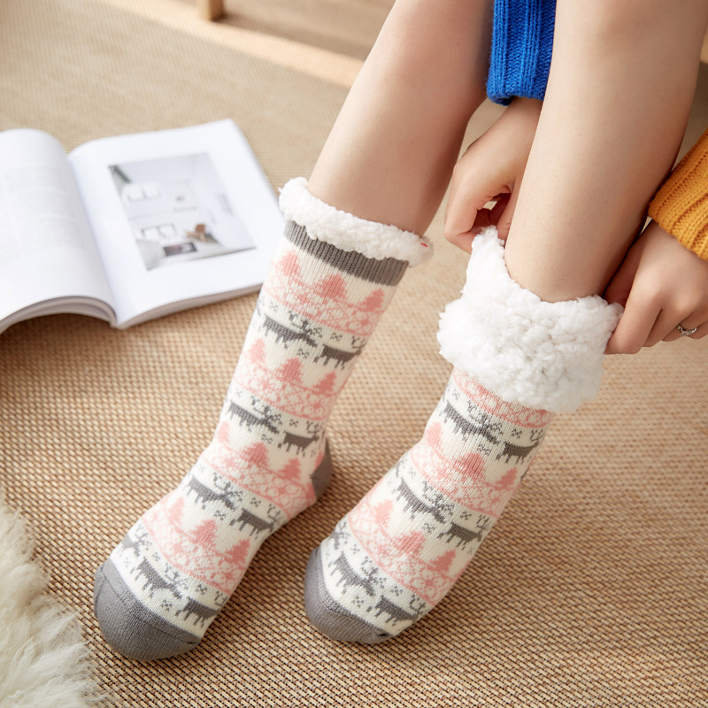 Winter Warm Socks Women penguin Plush Soft Female Non Slip Floor Slippers Short Sock Fuzzy Fluffy Deer Elk Bear Christmas Gift