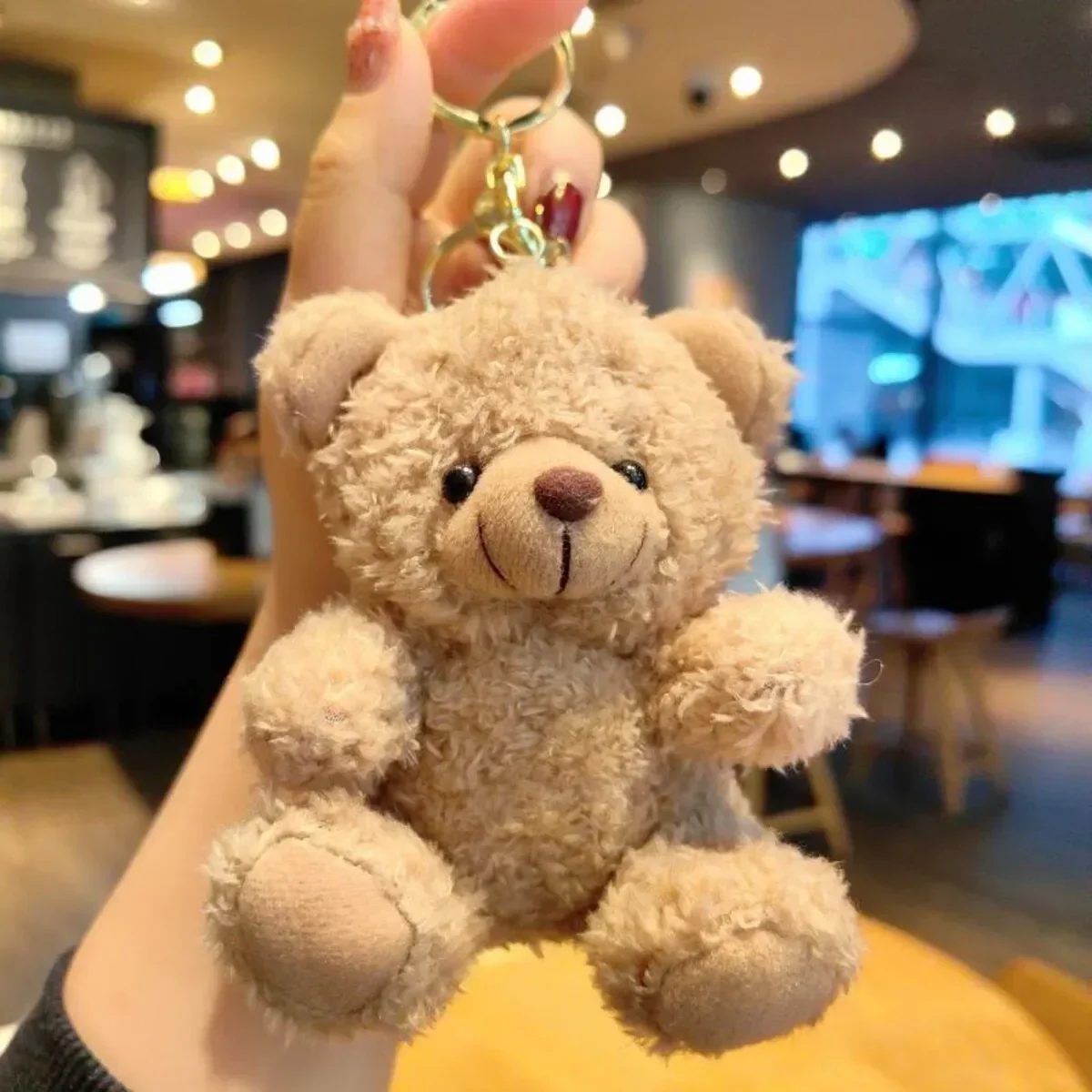 Cute 3D Plush Bear Keychain Fluffy Faux Fur Doll with PP Cotton Cartoon Key Ring for Car Bag Christmas Anniversary Gift