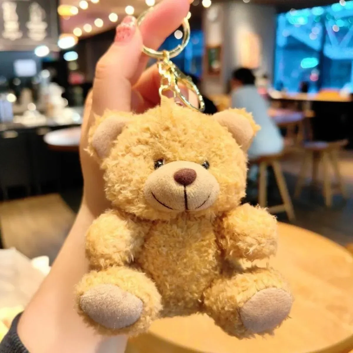 Cute 3D Plush Bear Keychain Fluffy Faux Fur Doll with PP Cotton Cartoon Key Ring for Car Bag Christmas Anniversary Gift