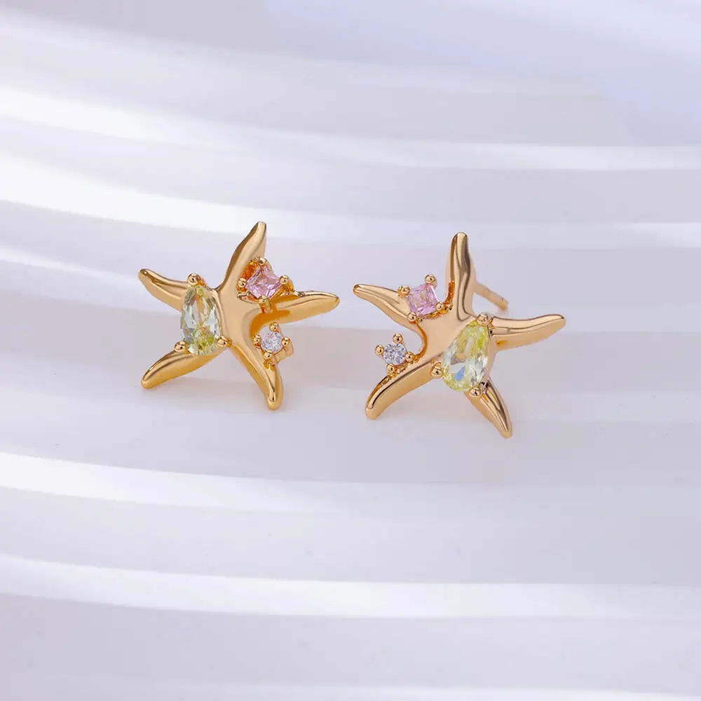 Water Drop Zircon Stars Stud Earrings For Women Stainless Steel Gold Color Statement Earring 2023 Femme Christmas Jewelry Gift