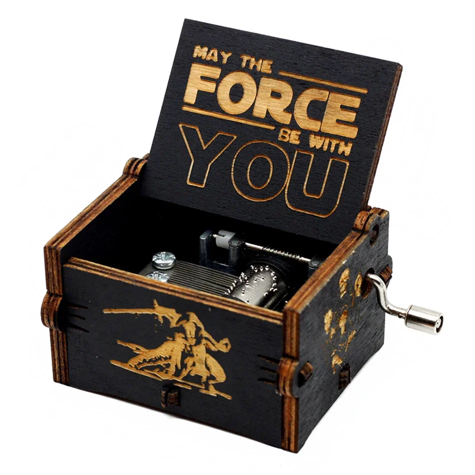 Hotsale Antique carved Wooden Hand Crank Music Box StarWars Music Box figure Christmas Birthday Gift