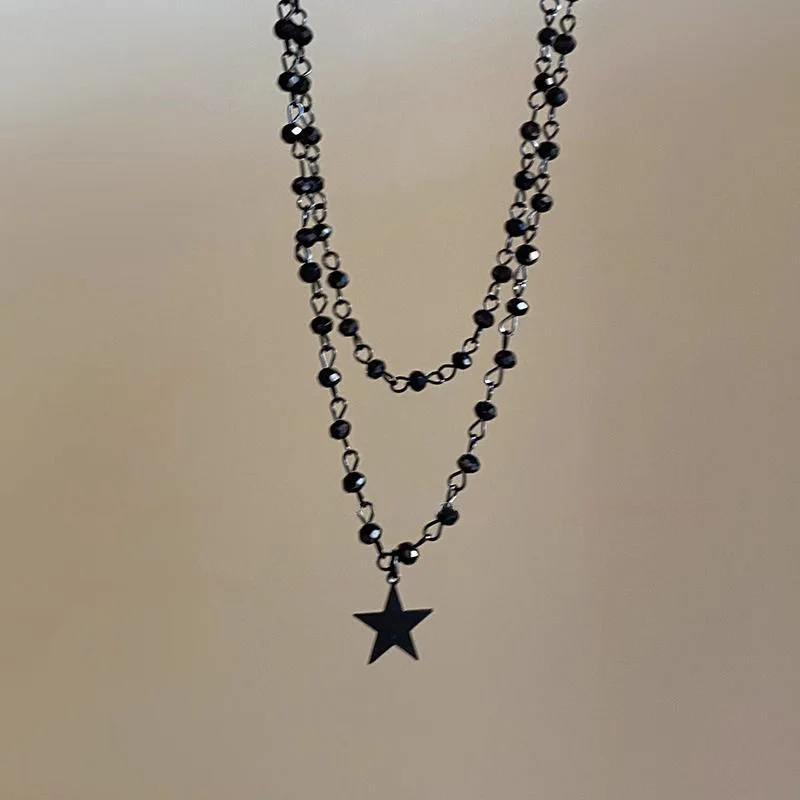 Gothic Vintage Layered Black Star Pendant Necklaces for Women Hip Hop Rock Y2K Necklace Goth Jewelry Christmas Birthday Gifts