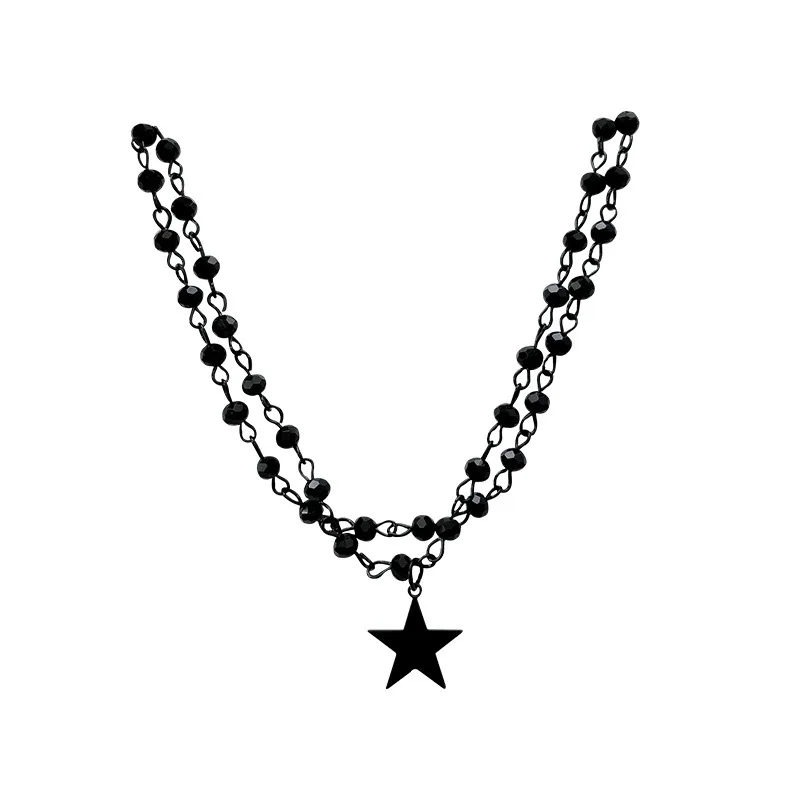 Gothic Vintage Layered Black Star Pendant Necklaces for Women Hip Hop Rock Y2K Necklace Goth Jewelry Christmas Birthday Gifts
