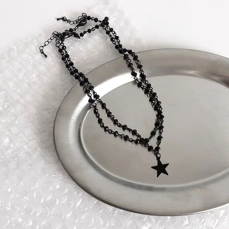 Gothic Vintage Layered Black Star Pendant Necklaces for Women Hip Hop Rock Y2K Necklace Goth Jewelry Christmas Birthday Gifts