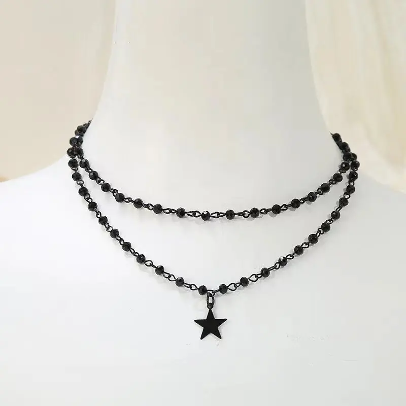 Gothic Vintage Layered Black Star Pendant Necklaces for Women Hip Hop Rock Y2K Necklace Goth Jewelry Christmas Birthday Gifts