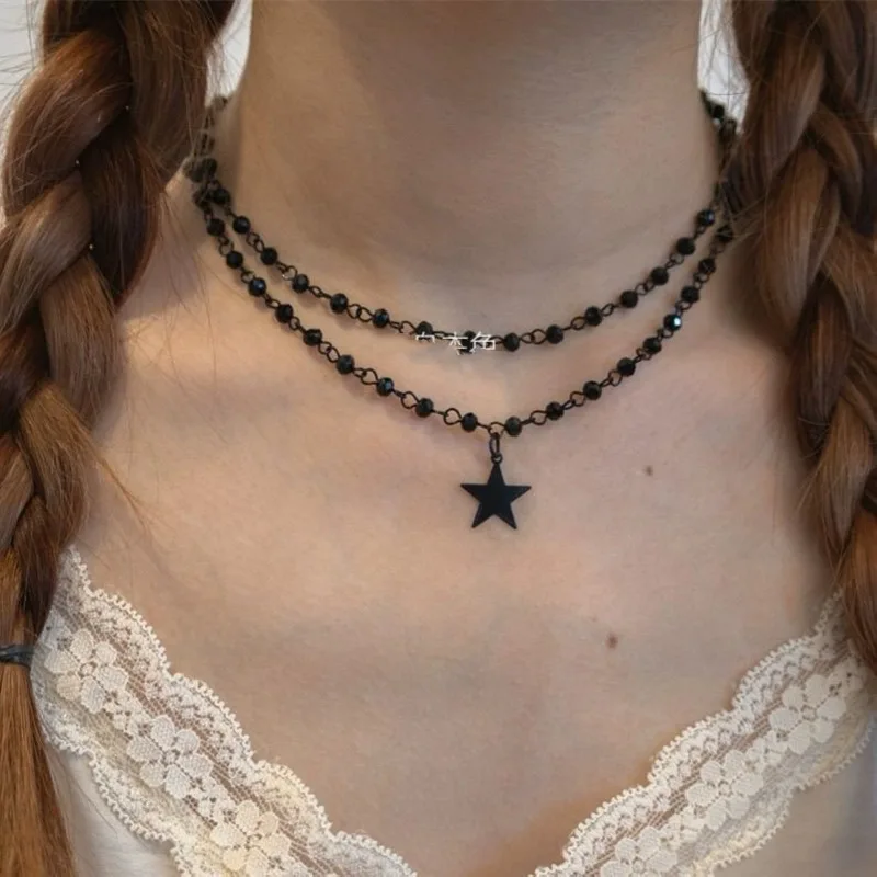 Gothic Vintage Layered Black Star Pendant Necklaces for Women Hip Hop Rock Y2K Necklace Goth Jewelry Christmas Birthday Gifts