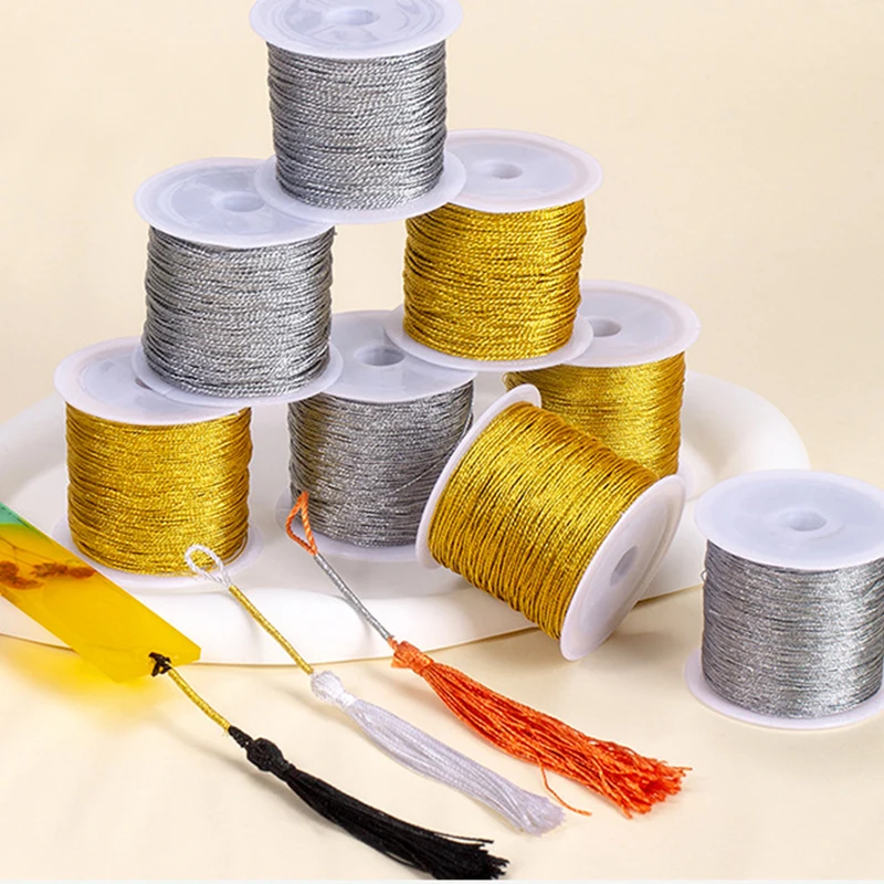 0.2-1MM Metallic Ornament String Silver Gold Color Cord Jewelry Thread for Christmas Tree Hanging Crafts Making Gift Decoratiion