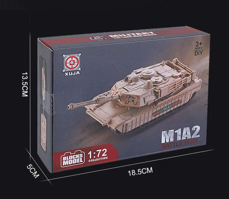 1/72 Creative Military Series Building Blocks Beige Armored Transport Vehicle M-Track Vs M1A2 Tank Model Toys For Christmas Gift