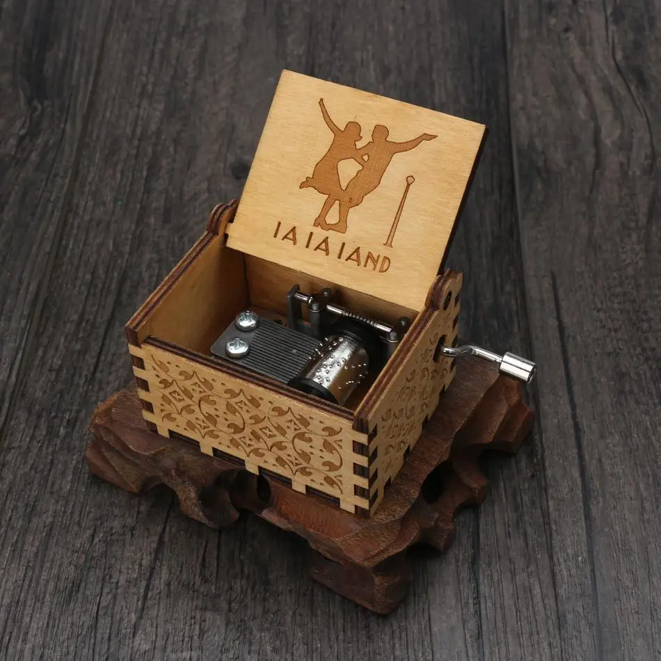Different styles Wooden Hand Cranked Music Box Jurassic Can't Help Falling in Love Valentine's Day to Christmas Birthday Gift