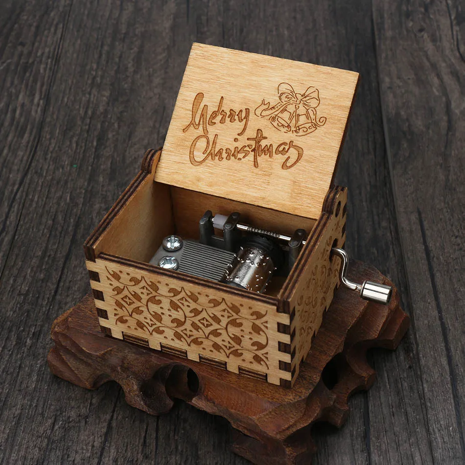 Different styles Wooden Hand Cranked Music Box Jurassic Can't Help Falling in Love Valentine's Day to Christmas Birthday Gift